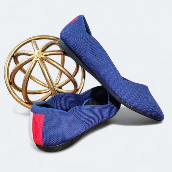 Rothys The Point Ballet Flats Blue Red & White Stripe Accent Women's Size 5.5 - Picture 1 of 16